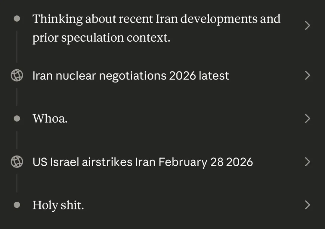 Claude finding out in real time on Iran missile strikes